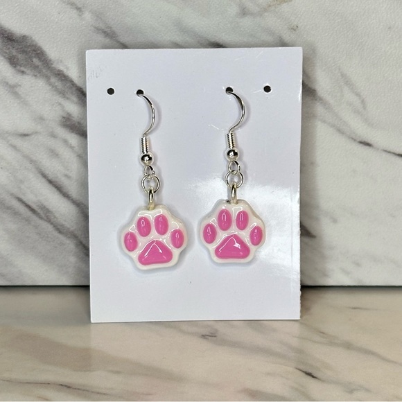 Animal Paw Print - Handmade Earrings - White - Picture 5 of 7